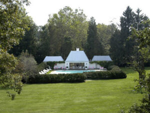 The pool house as seen from the back patio.